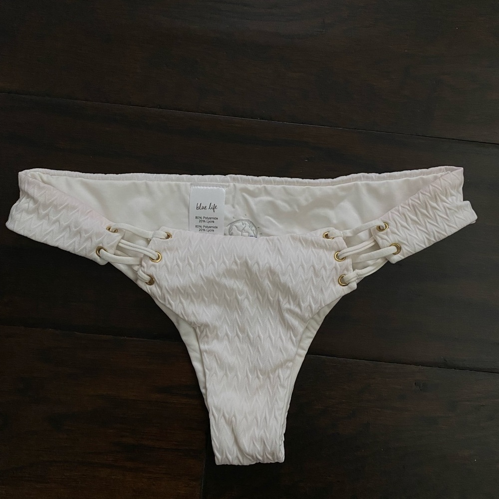 Blue Life White Bikini Bottoms